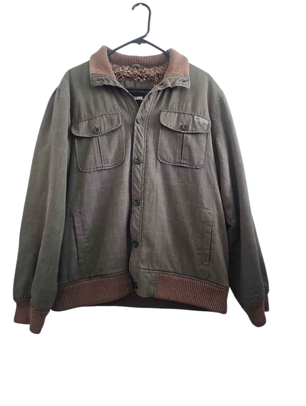 Vintage Billabong Green Brown Trimmed Bomber Buttoned Jacket Large
